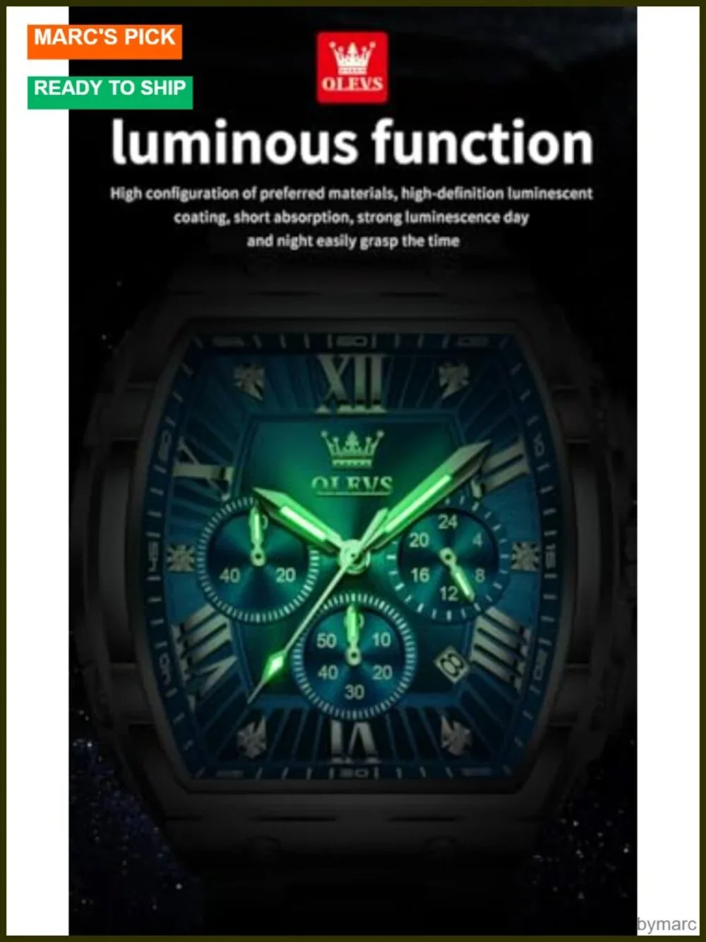 Analog Quartz Chronograph Square Dress Watch Stainless Steel or Leather Band